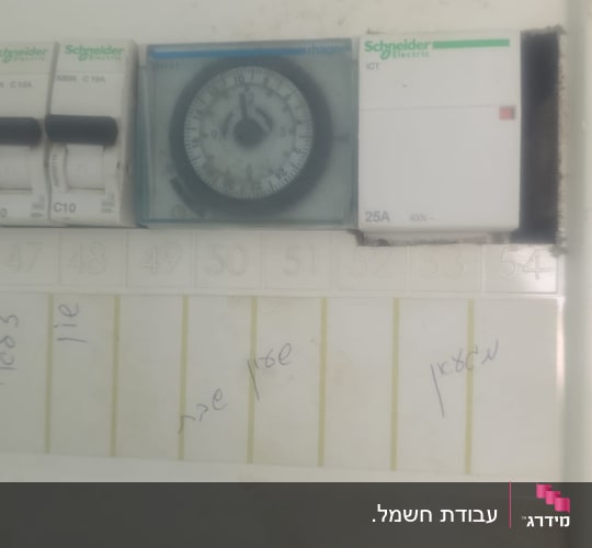 לוח חשמל עם מפסקים ושעון זמן